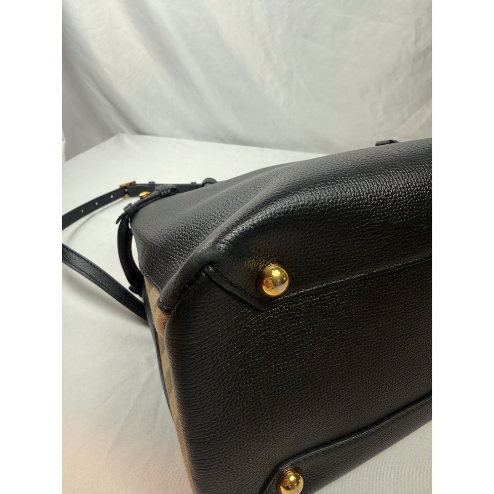 Burberry Banner Small Black Leather Tote Satchel Bag Authenticated Italy #mc - Picture 14 of 16